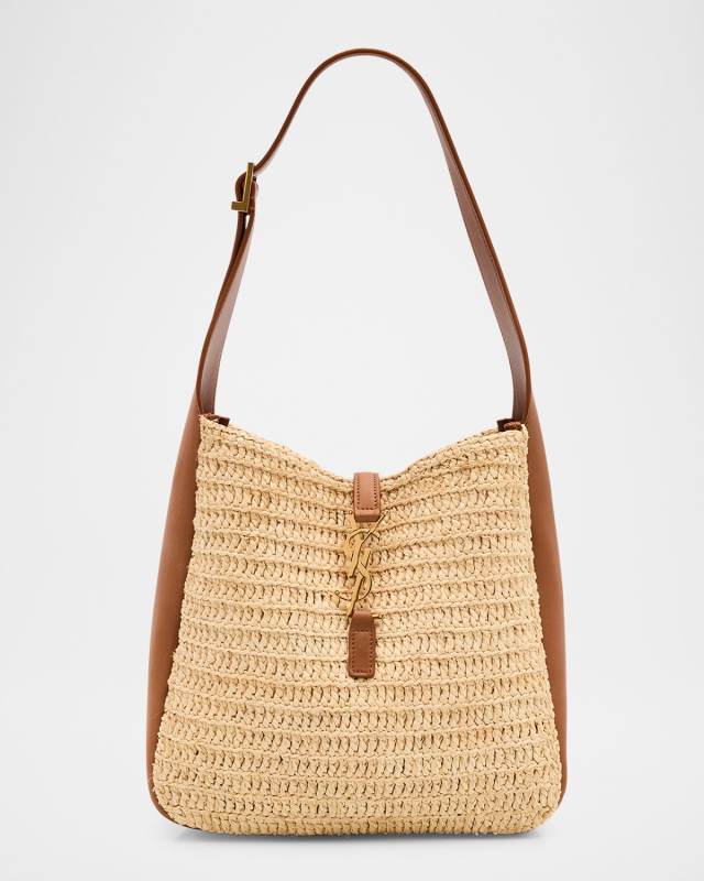 Le 5 A 7 Small YSL Hobo Bag in Raffia and Leather